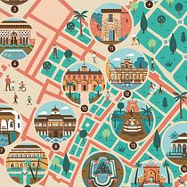 Mapa ilustrado de plazas y fuentes