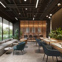 Lounge moderno e industrial en 3D