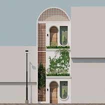 Fachada estrecha con jardines verticales