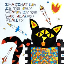 Three-Eyed Cat Collage with Rockets