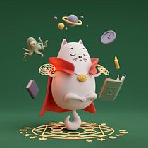 Mystic Meditating Cat Wizard 3D