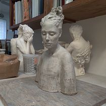 Contemplative Ceramic Female Bust