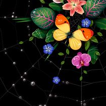 Neon Butterfly and Floral Constellation