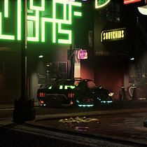 Neon Souvenirs Nightmarket with Hovercar