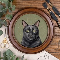 Black Cat Thread-Painted Portrait