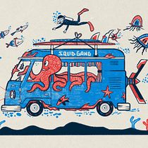 Squid Gang Surf Camper Illustration