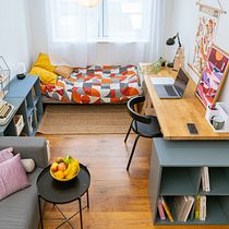 Cozy multifunctional micro apartment setup