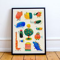 Bunte, fantasievolle Tiercharaktere-Poster