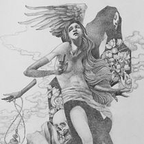 Fallen Angel with Flowers and Skull