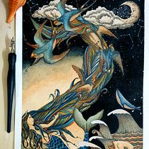 Mermaid Summoning Swallows from Waves