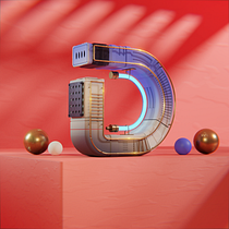 Letra D futurista en 3D neon