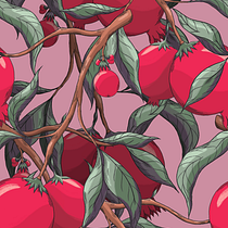 Granadas y hojas ilustradas