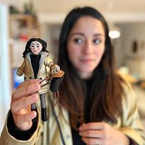 Handmade fabric puppet with coat
