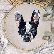 Realistic Boston Terrier dog embroidery