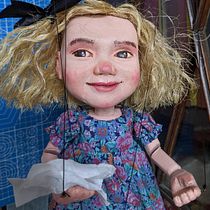 Blonde Wooden Marionette Girl in Dress