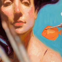 Retrato con pez naranja en óleo