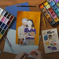 Couple Portrait in Watercolor and Pencil