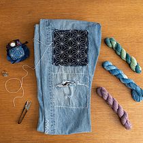 Denim Jeans with Sashiko Patchwork