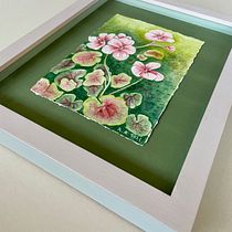 Pink Begonia Watercolor with Leaves