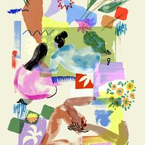Summer Collage with Figures and Flowers