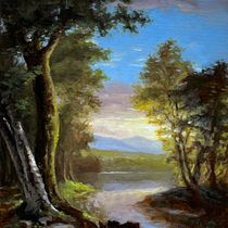 Sunlit Riverbank Oil Landscape