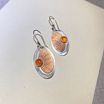 Textured Sunburst Oval Earrings with Carnelian