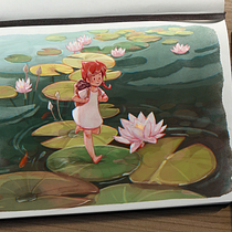 Girl Walking on Lily Pads