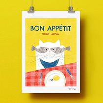 Chat gourmand au poisson yeux-bandés