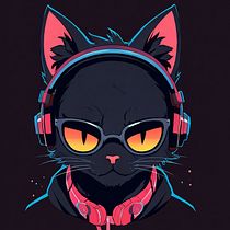 Cyberpunk Black Cat DJ Portrait