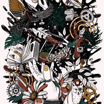 Whimsical Steampunk Dreamscape with Fox