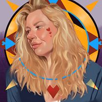 Golden-haired Portrait with Graphic Hearts