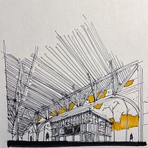 Estación cubierta en boceto arquitectónico