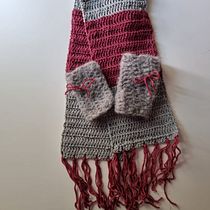 Crocheted scarf and hand warmers