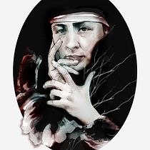 Retrato ilustrado con Photoshop de Georgia O'keeffe. Projekt z dziedziny Projektowanie graficzne, Trad, c i jna ilustracja użytkownika Roxana Brizuela - 22.02.2017