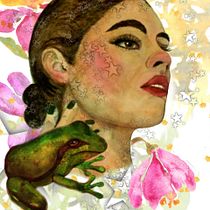 Chica con rana. Mi Proyecto del curso: Retrato ilustrado en acuarela. Een project van  Beeldende kunst y Traditionele illustratie van Chus Rufino - 03.02.2018