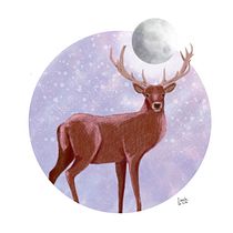 MOONLIGHT DEER. Ilustração tradicional projeto de Sofía - 21.01.2018