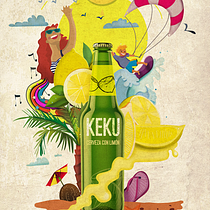 Botella de cerveza con limón. Motivo playero. Ilustração vetorial, e Publicidade projeto de Proyecto Bonhomía - 23.02.2018