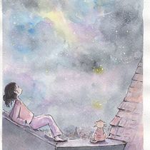 "Mirando estrellas" . con la tecnica de aquarela y tinta china.. Un progetto di Illustrazione tradizionale di Annaick Vauclin - 20.05.2018