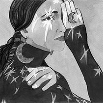 Mujer y estrellas - Flores. Ilustração tradicional projeto de Iliana Ulloa - 17.06.2018