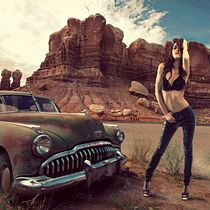 Secretos del fotomontaje y el retoque creativo .. "La modelo y el coyote". Photograph project by David C.R. - 09.16.2018