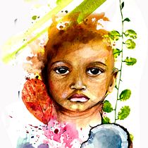  Retrato ilustrado en acuarela "Quiero un coco". Een project van  Portrettekening, Traditionele illustratie, Aquarelschilderen y  Creativiteit van Claudio Bustamante - 26.10.2018