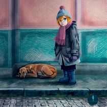 Niña y perro Mi Proyecto del curso: Ilustración digital con lápices de colores. Ilustração tradicional e Ilustração digital projeto de Francisco Javier Llobregat Garcia - 26.12.2018