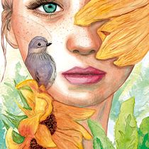 Retrato en acuarela "amarillo girasol". Een project van Traditionele illustratie van Carolina Correa - 15.02.2019