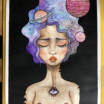 La galaxia en mi cabeza. Un progetto di Creatività, Disegno, Disegno di ritratti, Pittura e Pittura ad acquerello di Stephanie Castro - 29.05.2019