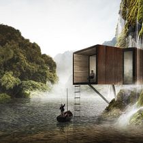 Waterfall House. Digital Architecture, Artistic Drawing, Photograph, Post-production, and Photo Retouching project by Alfredo Bertuzzi - 07.16.2019