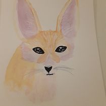 Mi Proyecto : zorro del desierto con acuarela,  lápiz y rotulador blanco. . Un progetto di Illustrazione tradizionale di lmembiela - 22.08.2019