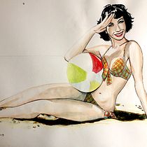 Beach pin-up. Traditional illustration, Fine Arts, Painting, Pencil Drawing, and Drawing project by Pedro Villarrubia - 08.21.2019