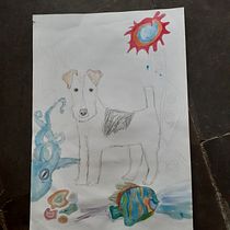 O cão e o mar. Traditional illustration, Fine Arts, Painting, Pencil Drawing, Drawing, Watercolor Painting, Children's Illustration, and Narrative project by Norma Nacsa - 08.30.2019