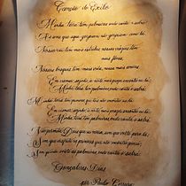 Poema Canção do Exílio de Gonçalves Dias sobre Canson 300m/g e fundo de borra de café . Caligrafia projeto de Paulo Carreira - 03.10.2019
