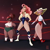 Las tres luchadoras ochenteras.. Concept Art, Drawing, Character Design, Traditional illustration, and Digital Illustration project by Verónica Soto Sánchez - 11.01.2019
